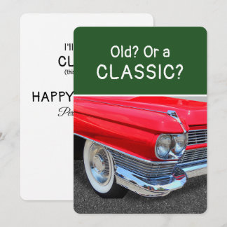 Tarjeta de cumpleaños divertida de auto clásico o