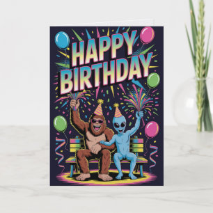 Tarjeta de cumpleaños divertida de Bigfoot Alien C