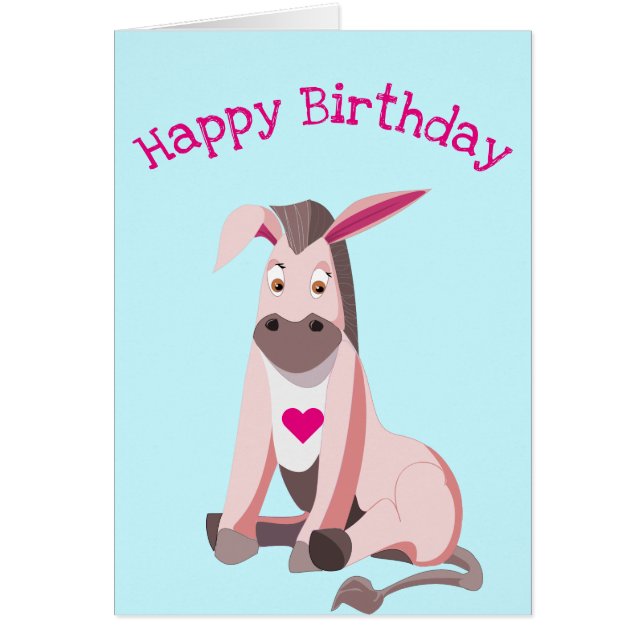Tarjeta de cumpleaños divertida de burro rosa (Frente)