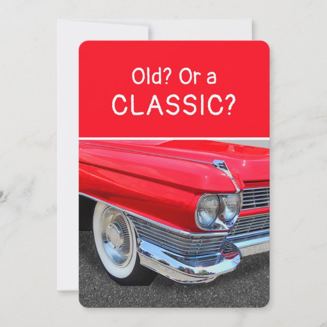 Tarjeta de cumpleaños divertida de Cadillac clásic (Anverso)