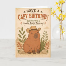 Tarjeta de cumpleaños divertida de capybara vaquer
