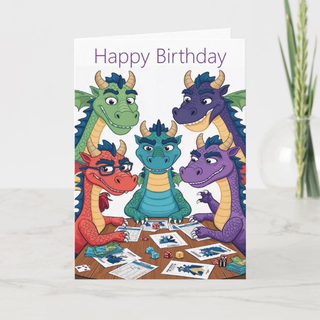 Tarjeta de cumpleaños divertida de dragón (Anverso)