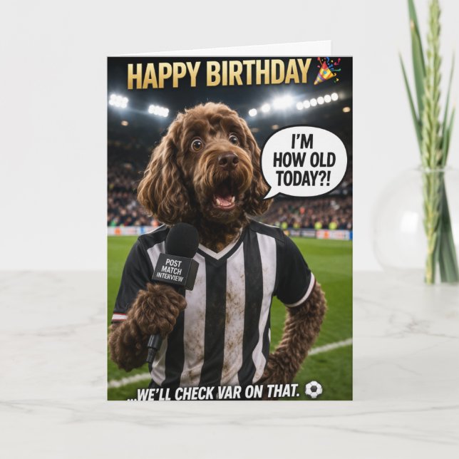 Tarjeta de cumpleaños divertida de fútbol con brom (Anverso)