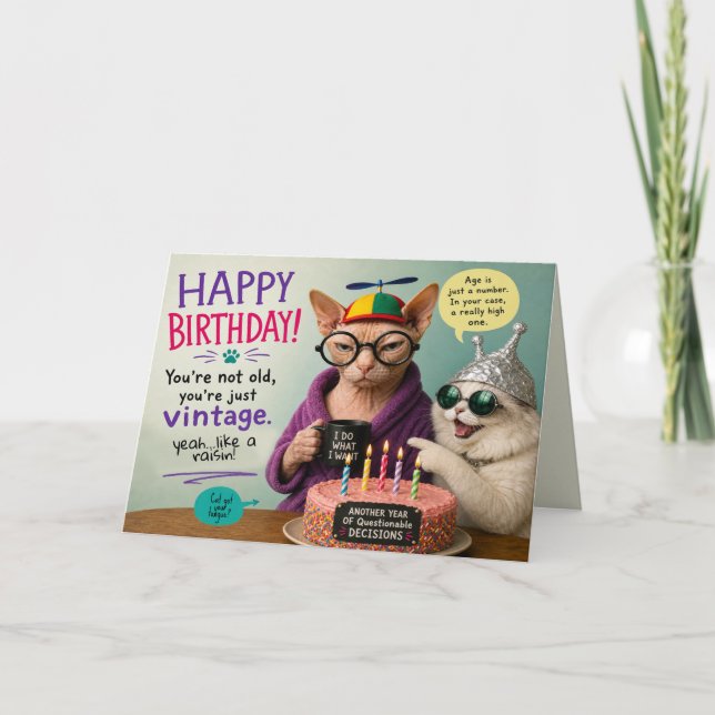 Tarjeta de cumpleaños divertida de gato (Anverso)