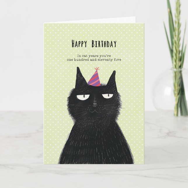 tarjeta de cumpleaños divertida de gato negro (Anverso)