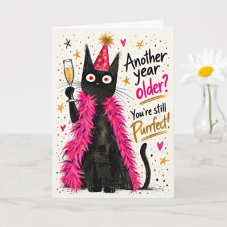 Tarjeta de cumpleaños divertida de gato negro con