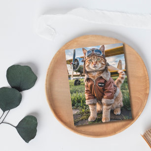 Tarjeta de cumpleaños divertida de gato piloto y a