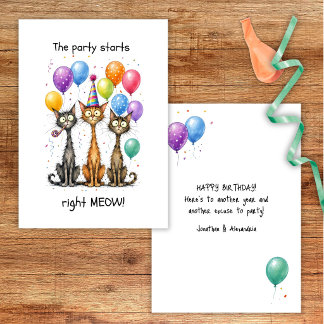 Tarjeta de cumpleaños divertida de gatos flacos