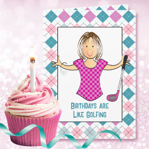 Tarjeta de cumpleaños divertida de golf femenino a