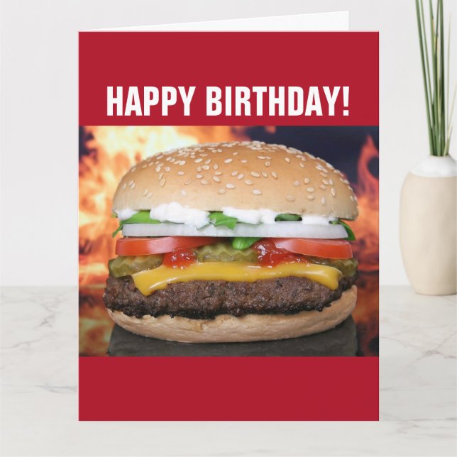 TARJETA DE CUMPLEAÑOS DIVERTIDA DE HAMBURGUESA CON (Anverso)