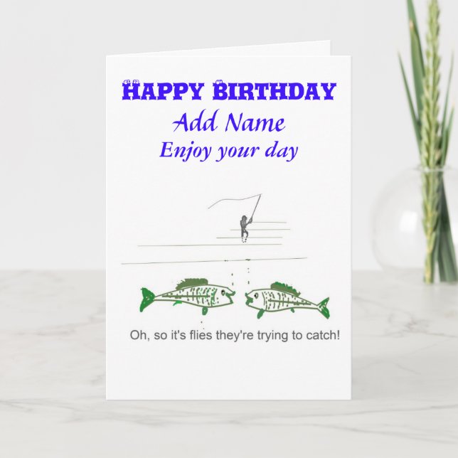 Tarjeta de cumpleaños divertida de la pesca con (Anverso)