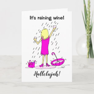 Tarjeta de cumpleaños divertida de mujer con vino