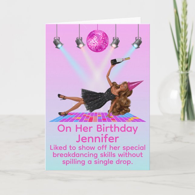 Tarjeta de cumpleaños divertida de muñeca de baile (Anverso)