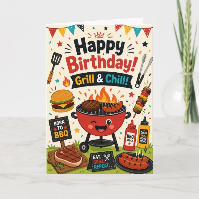 Tarjeta de cumpleaños divertida de parrilla y barb (Anverso)