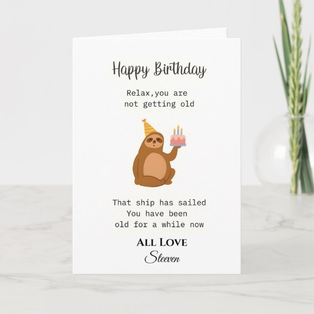 Tarjeta de cumpleaños divertida de perezoso - Sarc (Anverso)