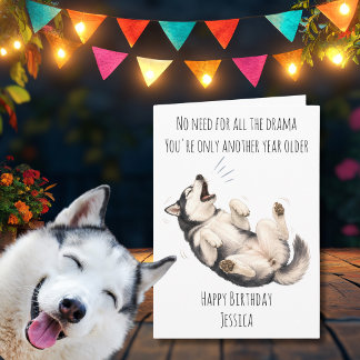 Tarjeta de cumpleaños divertida de perro Husky
