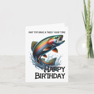 Tarjeta de cumpleaños divertida de pescador con tr
