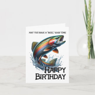 Tarjeta de cumpleaños divertida de pescador con tr