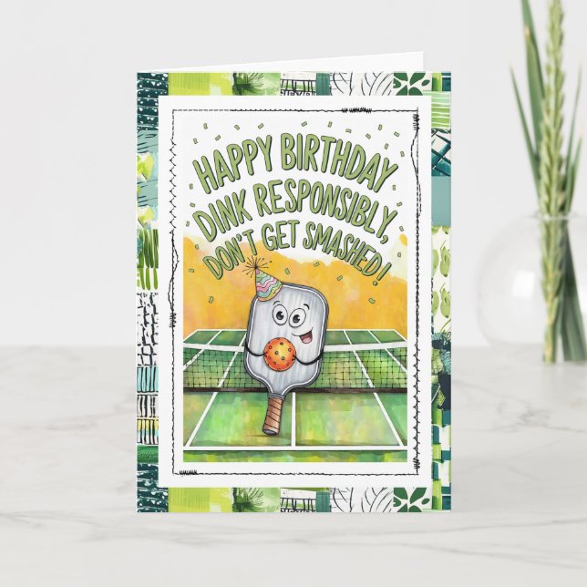 Tarjeta de cumpleaños divertida de pickleball (Anverso)