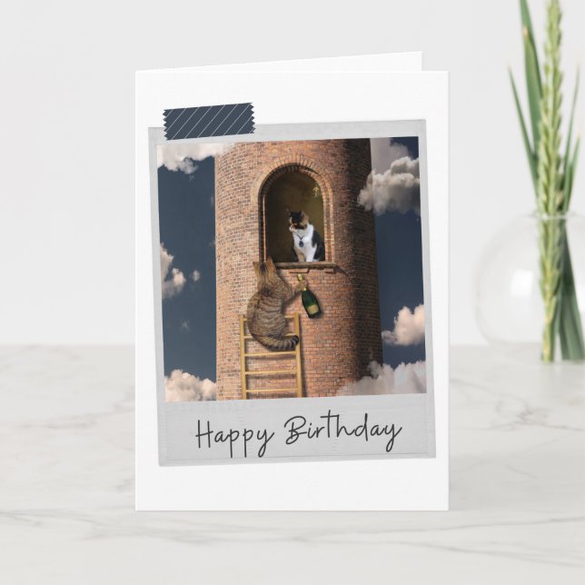 Tarjeta de cumpleaños divertida de Rapunzel Cat (Anverso)