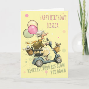 Tarjeta de cumpleaños divertida de scooter de movi