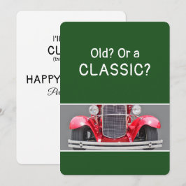 Tarjeta de cumpleaños divertida de un auto antiguo