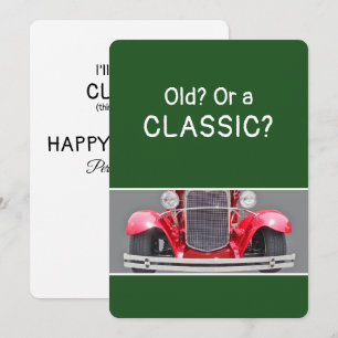 Tarjeta de cumpleaños divertida de un auto antiguo