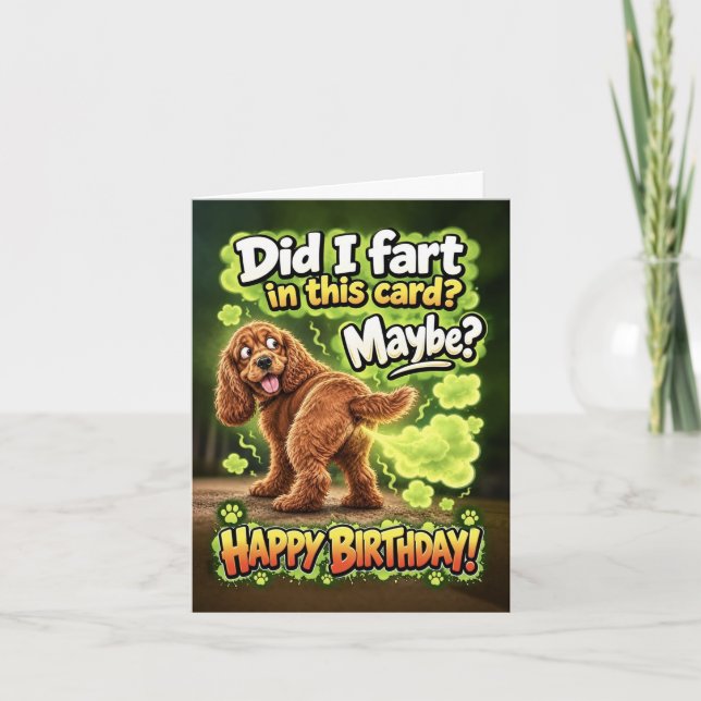 Tarjeta de cumpleaños divertida de un perro que se (Anverso)