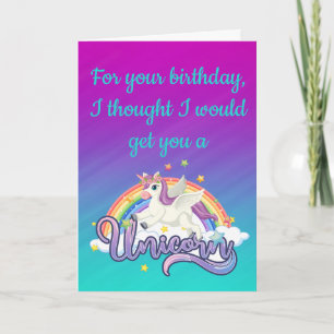 Tarjeta de cumpleaños divertida de unicornio y arc
