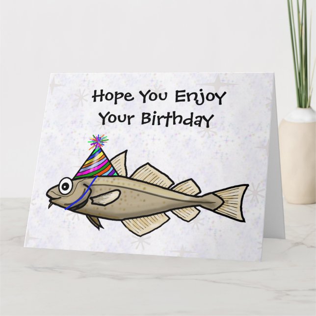 Tarjeta de cumpleaños divertida del bacalao grande (Anverso)