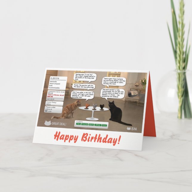 Tarjeta de cumpleaños divertida del gato (Anverso)