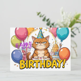 Tarjeta de cumpleaños divertida del gato gruñón -
