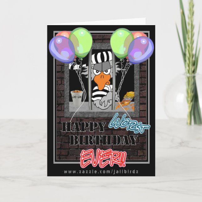 Tarjeta de cumpleaños divertida del Jailbird (Anverso)