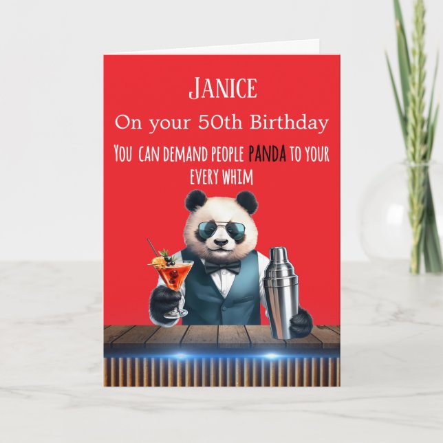 Tarjeta de cumpleaños divertida del panda para los (Anverso)