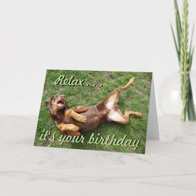 Tarjeta de cumpleaños divertida del perro que toma (Anverso)