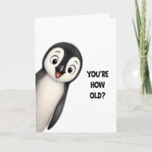 Tarjeta de cumpleaños divertida del pingüino ¿Cuán