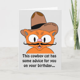 Tarjeta de cumpleaños divertida gato bigote vaquer