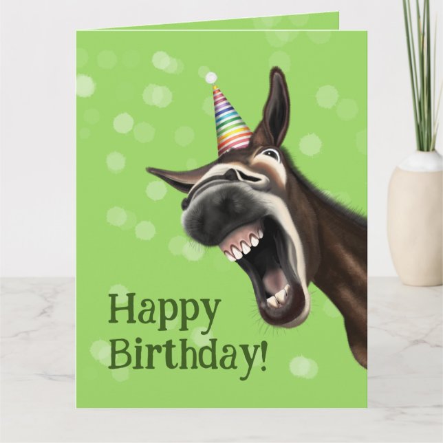 Tarjeta de cumpleaños divertida, gritando burro (Anverso)