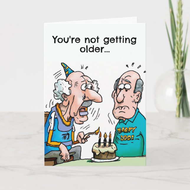 Tarjeta de cumpleaños divertida haciéndose más jov (Anverso)
