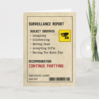 Tarjeta de cumpleaños divertida Informe de Vigilan