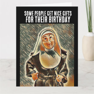 TARJETA DE CUMPLEAÑOS DIVERTIDA MONJA CATÓLICA