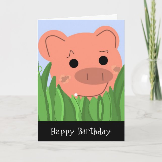 Tarjeta de cumpleaños divertida para cerdito (Anverso)