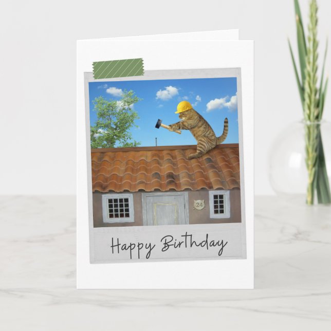 Tarjeta de cumpleaños divertida para el gato del t (Anverso)