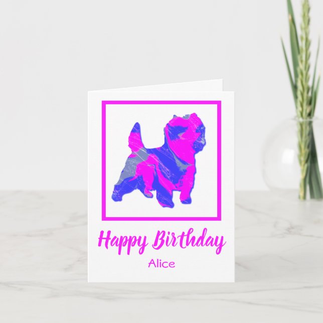 Tarjeta de cumpleaños divertida para el perro rosa (Anverso)