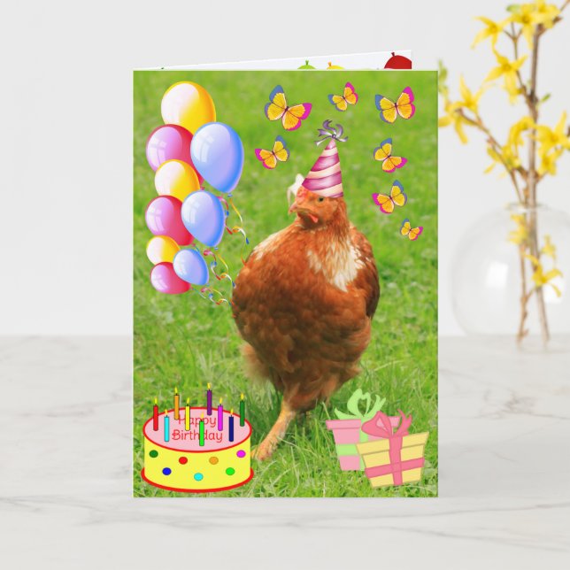 Tarjeta de cumpleaños divertida para el pollo fies (flor amarilla)