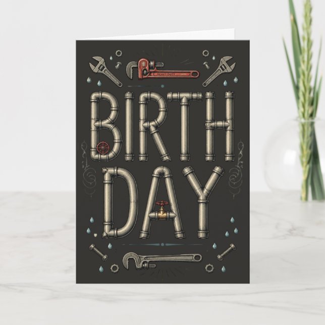 Tarjeta de cumpleaños divertida para fontanero con (Anverso)