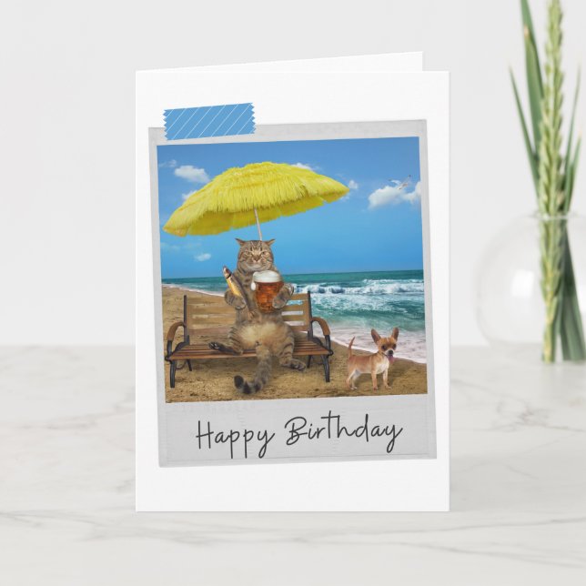 Tarjeta de cumpleaños divertida para gato de cerve (Anverso)