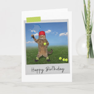Tarjeta de cumpleaños divertida para gato de tenis