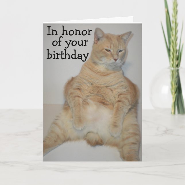 Tarjeta de cumpleaños divertida para gato Fat Manx (Anverso)