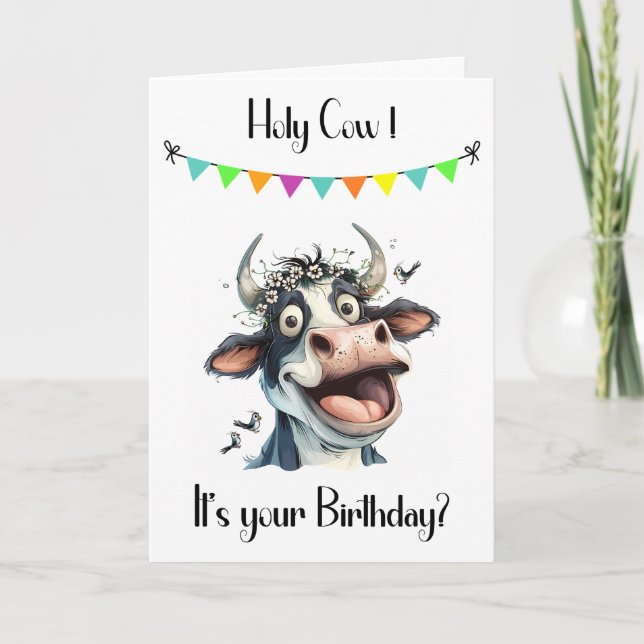 Tarjeta de cumpleaños divertida para Holy Cow (Anverso)